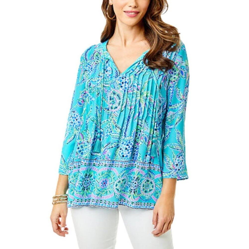 NWT LILLY PULITZER Marilina Tunic Bermuda Blue Turtle SZN Engineering Tunic XXS
